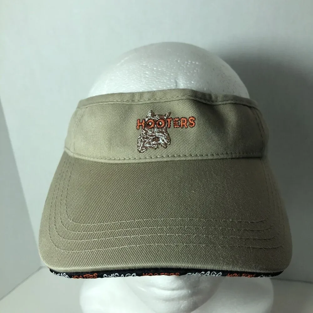 Hooters Visor Hat Strapback American Needle Adjust Tan Chicago Restaurant Owl C3